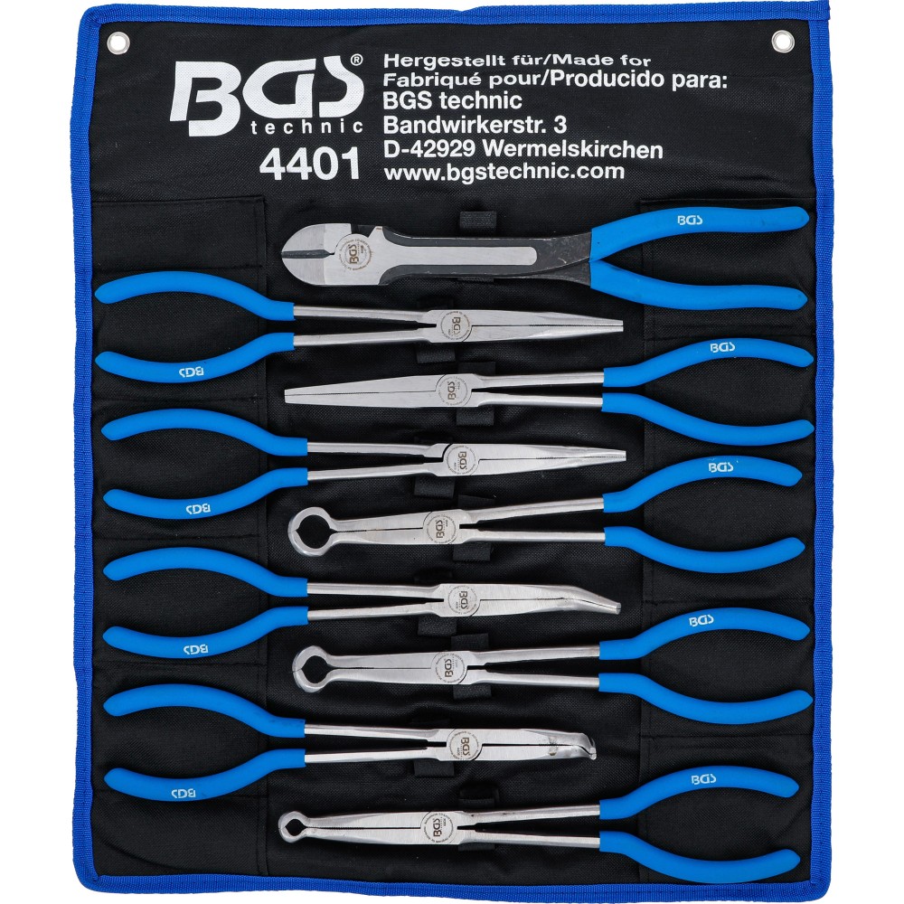 BGS   4401   Juego de alicates para conectores planos y de bujías Langbeck   extra larga   9 piezas