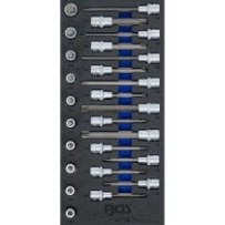 BGS   4119   Bandeja para carro 1/3: Juego de puntas de vaso   entrada 12,5 mm (1/2")   perfil en T (para Torx)   26 piezas
