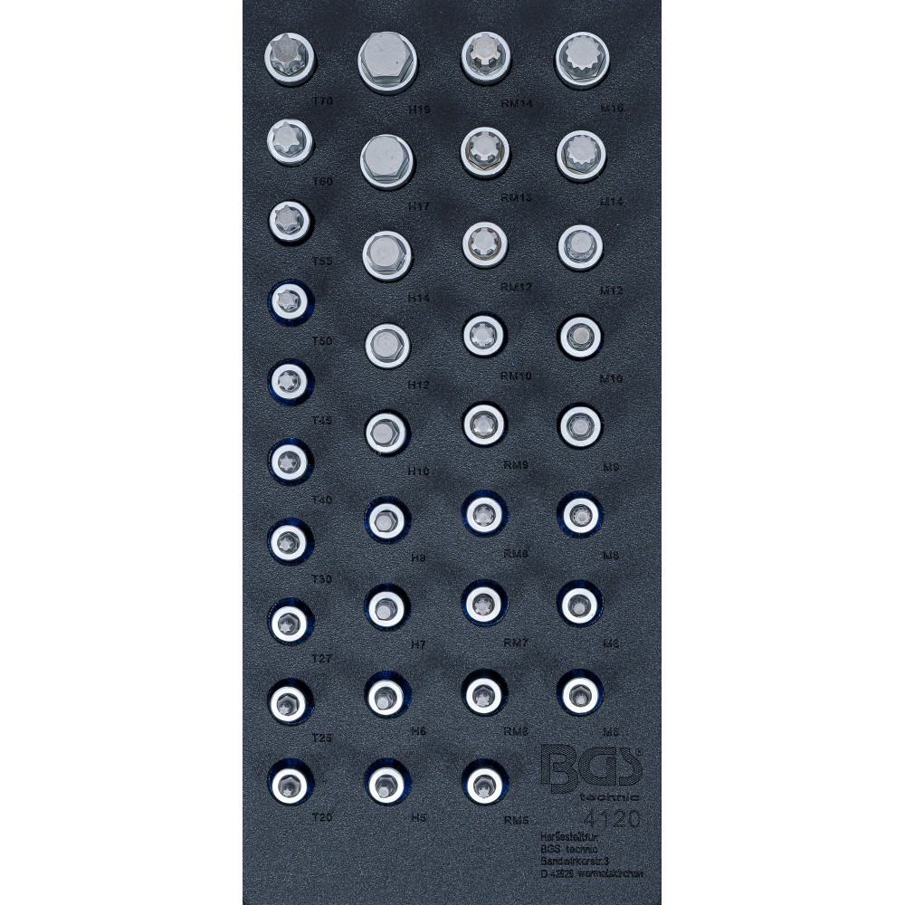 BGS   4120   Bandeja para carro 1/3: Juego de puntas de vaso   entrada 12,5 mm (1/2")   hexágono interior, perfil en T (para Tor