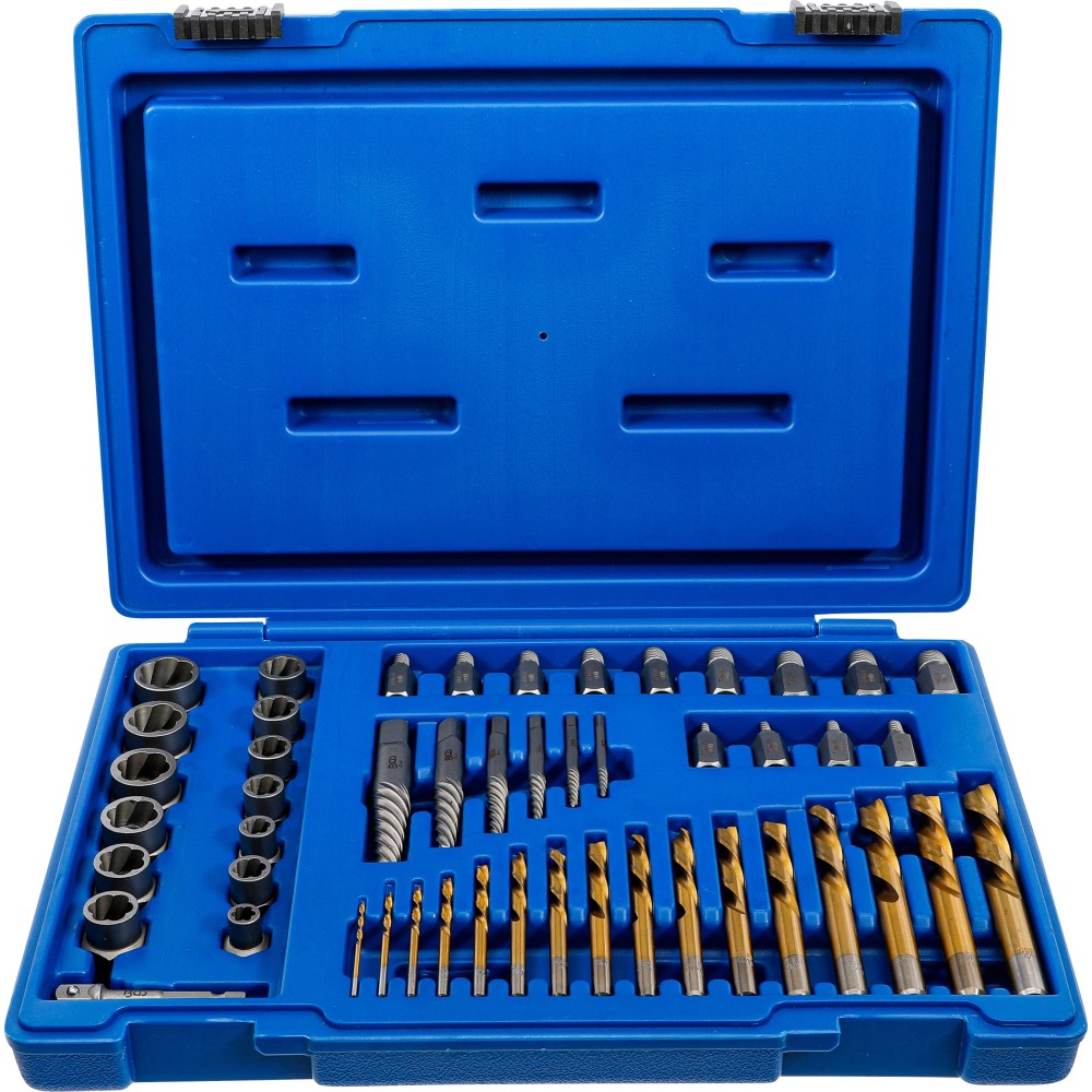 BGS   70329   Extractor de tornillos y tuercas con juego de brocas de izquierda   2 - 18 mm   49 piezas