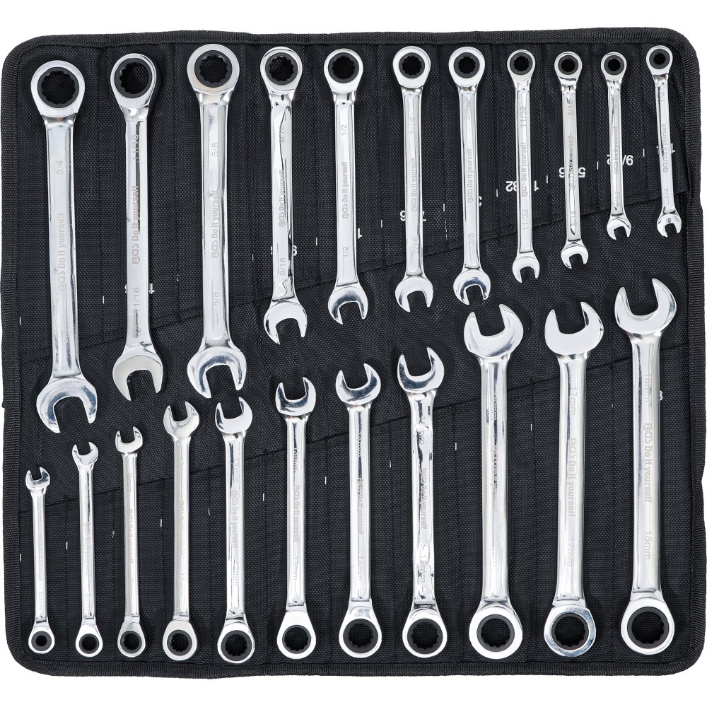 BGS Diy   30010   Juego de llaves combinadas con carraca   medidas métricas + de pulgadas   22 piezas