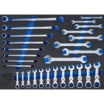 BGS   4008   Bandeja para carro 3/3: Llaves fijas dobles, llaves de estrella dobles, llaves combinadas con carraca   angulable  
