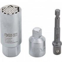 BGS | 92533 | Llave de vaso multimedida con juego de adaptadores | entrada 10 mm (3/8") | 9 - 21 mm | 3 piezas