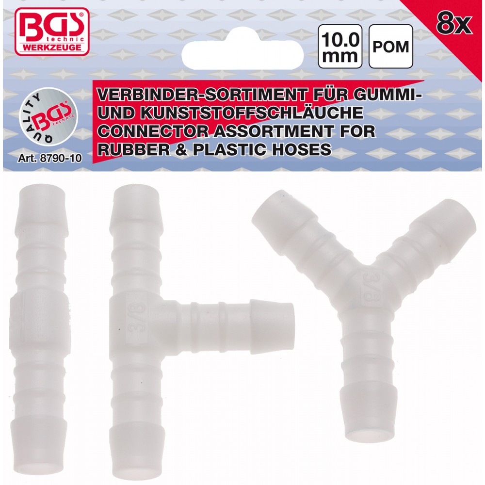 BGS | 8790-10 | Conectores para mangueras de caucho y plástico | resistente al combustible | 10 mm | 8 piezas