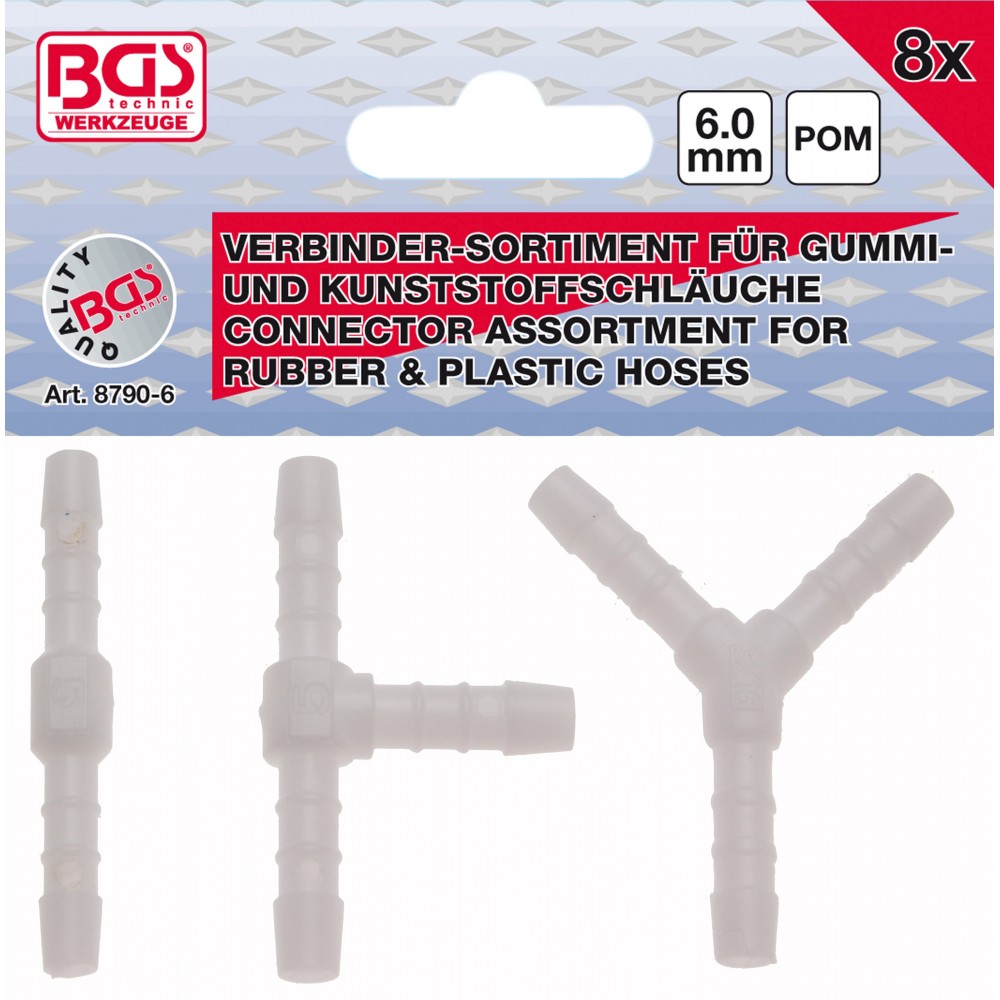 BGS | 8790-6 | Conectores para mangueras de caucho y plástico | resistente al combustible | 6 mm | 8 piezas