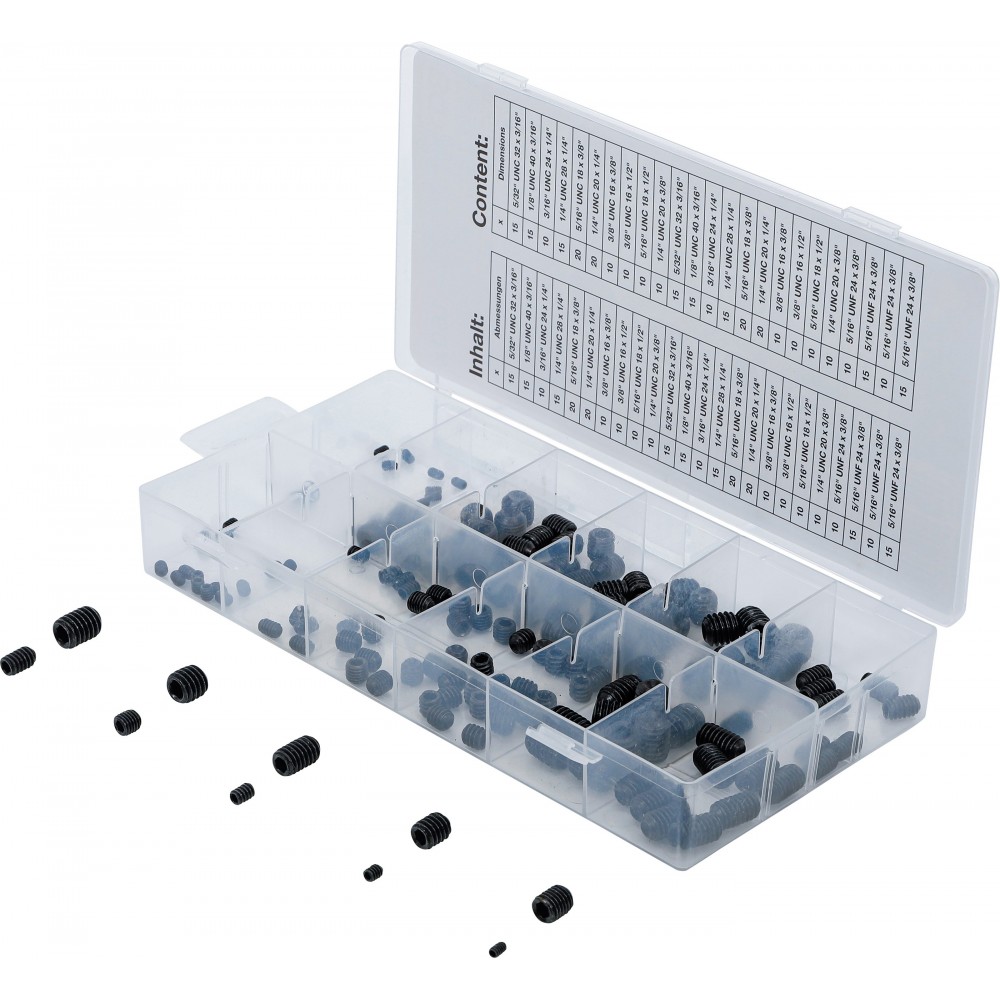 BGS | 14136 | Surtido de tornillos prisioneros | medidas en pulgadas | 160 piezas